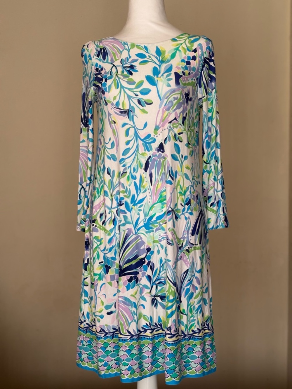 Lilly Pulitzer  Floral Long-Sleeve Dress with Blue, Green, and Purple Accents